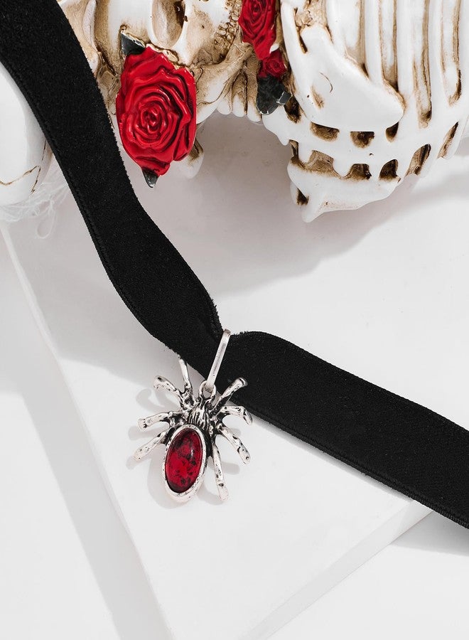 HolidayQbee Holloween Spider Choker Necklace for Women Men Dainty Sliver Gold Red Diamond Black Collar Necklace Minimalist Handmade for Holiday Gothic Jewlery Gifts - Image 5